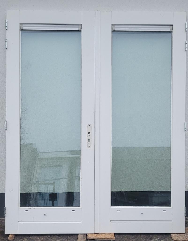 Set hardhouten openslaande tuindeuren / dubbele deuren, Ophalen, Gebruikt, Buitendeur, Glas