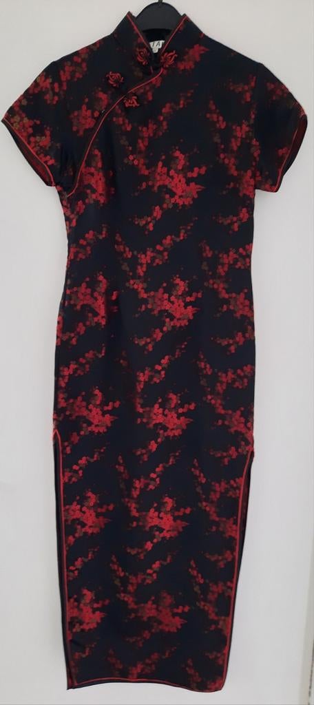Zwarte Chinese jurk met rode details, maat 36, Zwart, Ophalen of Verzenden, Zo goed als nieuw, Maat 36 (S)