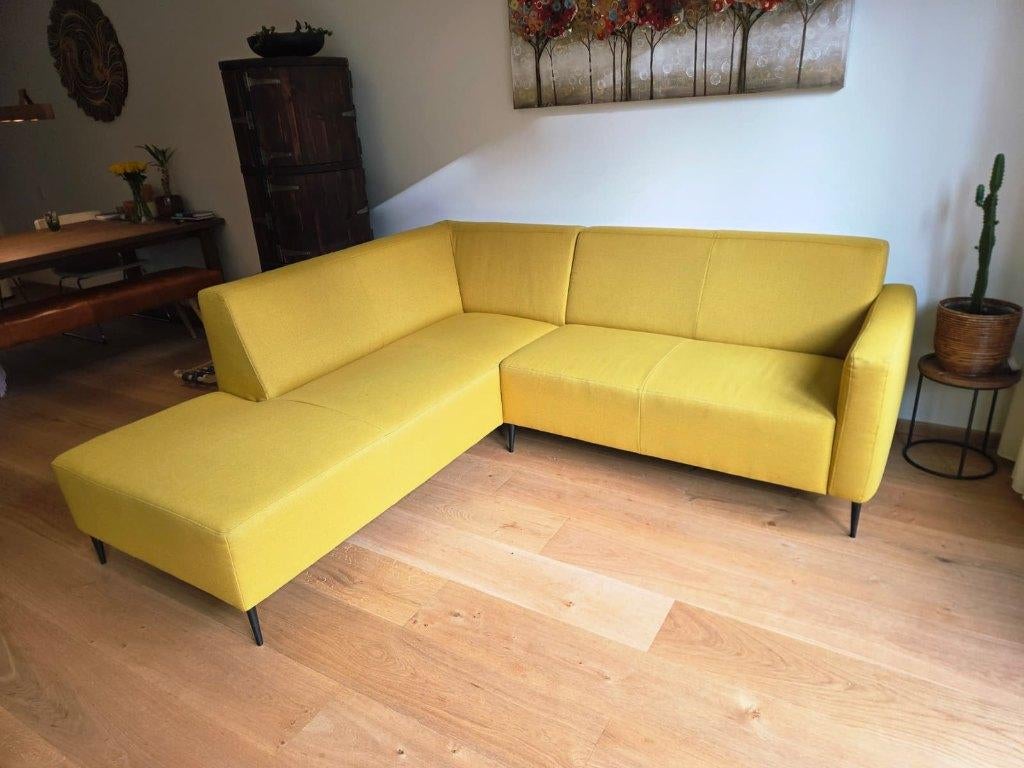 Goossens hoekbank Key West – geel (stof), Ophalen, Gebruikt, 200 tot 250 cm, Vierpersoons of meer