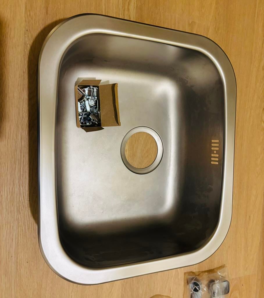 Ikea Fyndig spoelbak met Lillviken sifon, IKEA, Zilver, Ophalen of Verzenden, Metaal