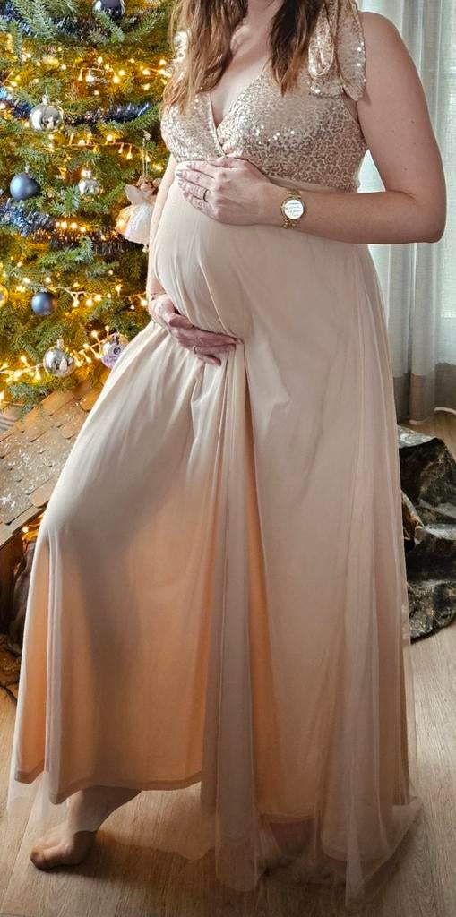 Prachtige jurk met heel mooi decolleté maat L (valt als M), Kleding | Dames, Positiekleding, Jurk, Maat 42/44 (L), Ophalen of Verzenden