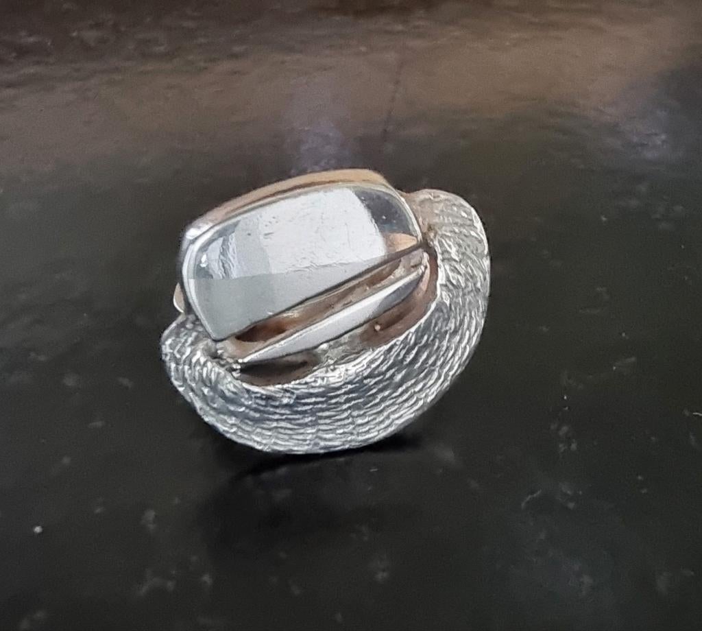 Zilveren vintage modernist ring scandinavische, Verzenden, Zo goed als nieuw, 17 tot 18, Dame