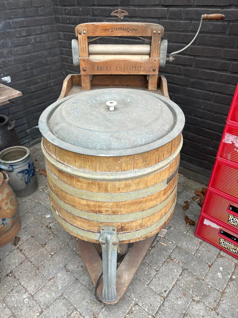 Antieke Miele houten wastobbe met wringer - Decoratief, Ophalen, Niet werkend