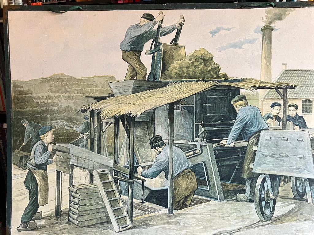 schoolplaat De steenfabriek - veldoven- schoorsteen, Antiek en Kunst, Ophalen of Verzenden, Geschiedenis