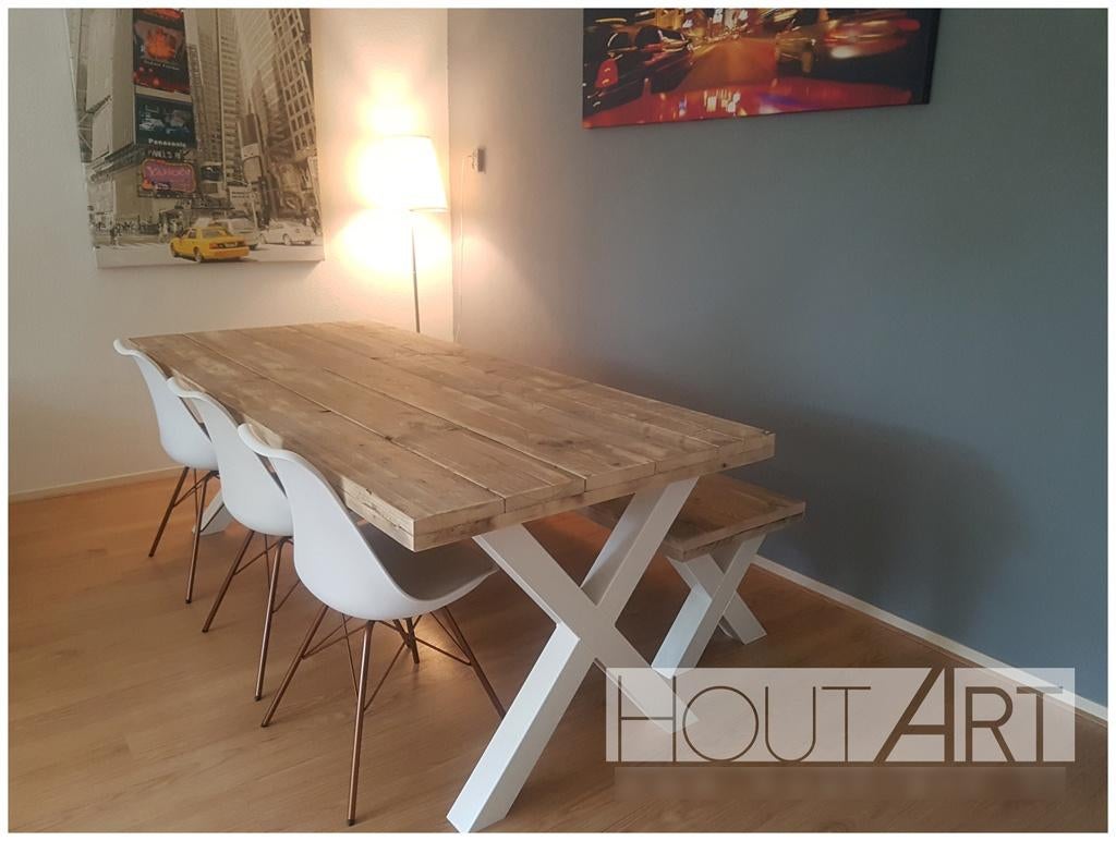 Bank stalen x-poten met steigerhout!, Info@hout-art.nl, Nieuw, Ophalen of Verzenden, Hoeves 3 in Schijndel