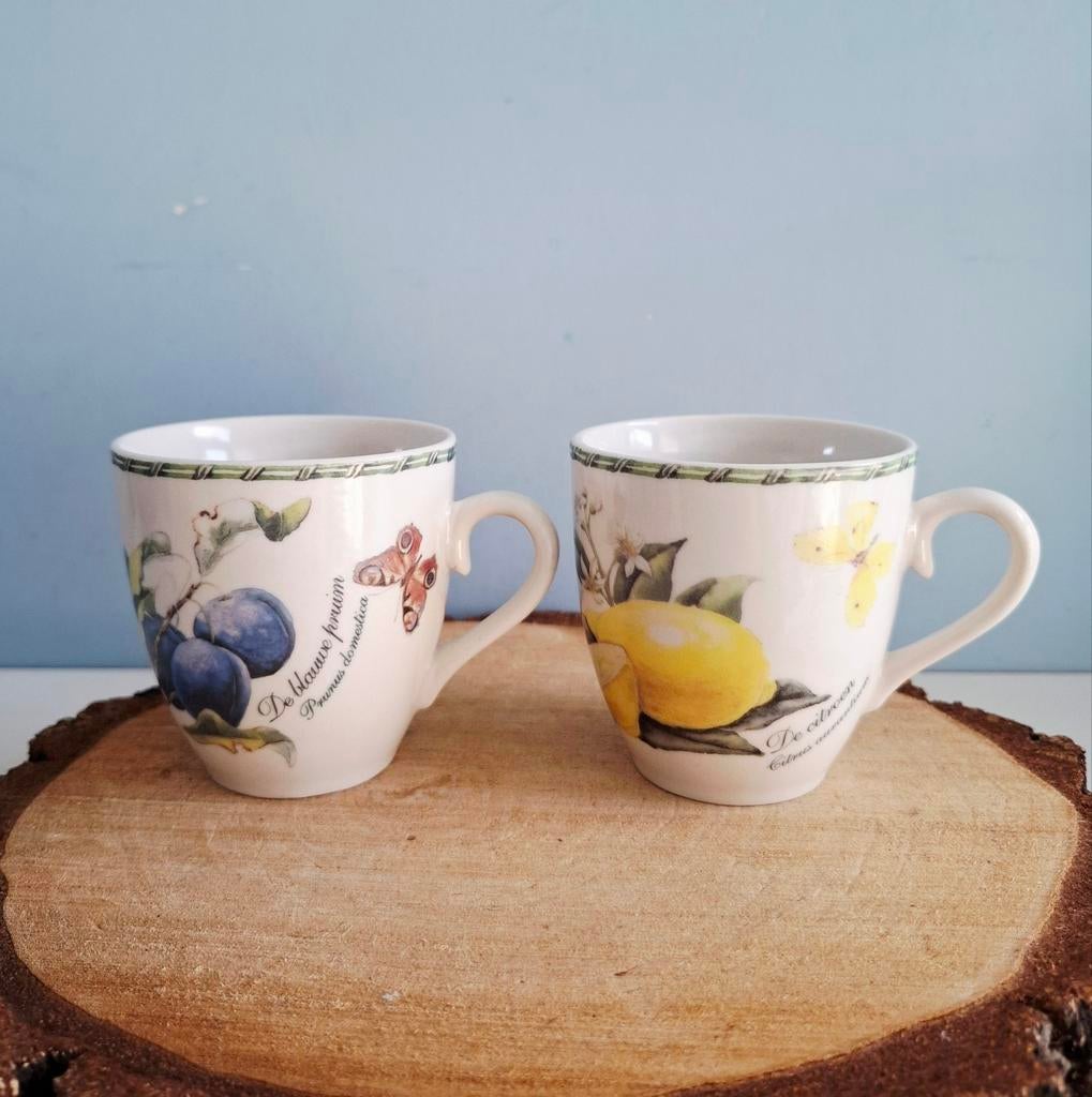 JBS 'Botanica', 2 senseo mokken: pruim en citroen, Ophalen of Verzenden, Zo goed als nieuw, Porselein, Kop(pen) en/of Schotel(s)
