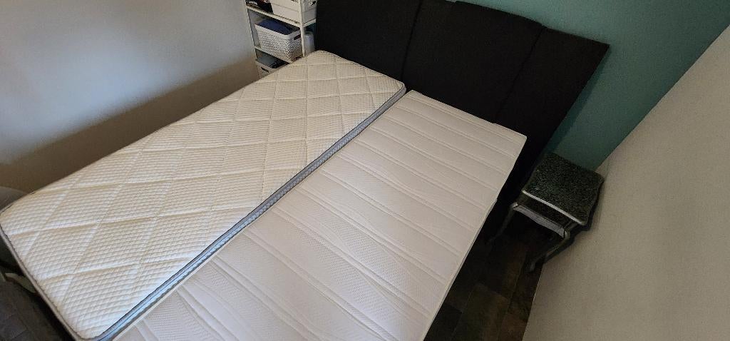 Boxspring Antraciet 160 x 200 + Swiss Sense Matras + Topper, Ophalen, Tweepersoons, 200 cm, Modern