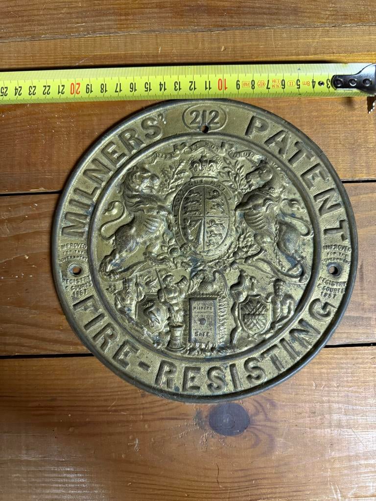 Antieke Milners' 212 Patent Fire-Resisting Safe Plaat, Ophalen of Verzenden