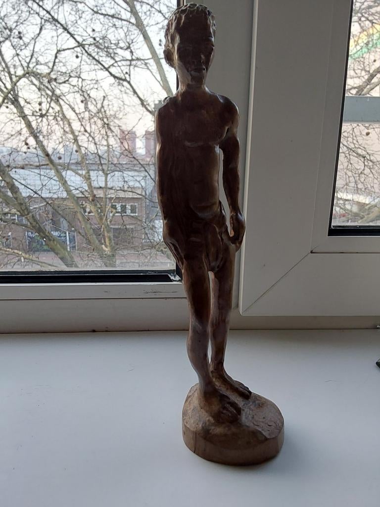 Uniek houten beeld van een staande figuur, Antiek en Kunst, Ophalen of Verzenden