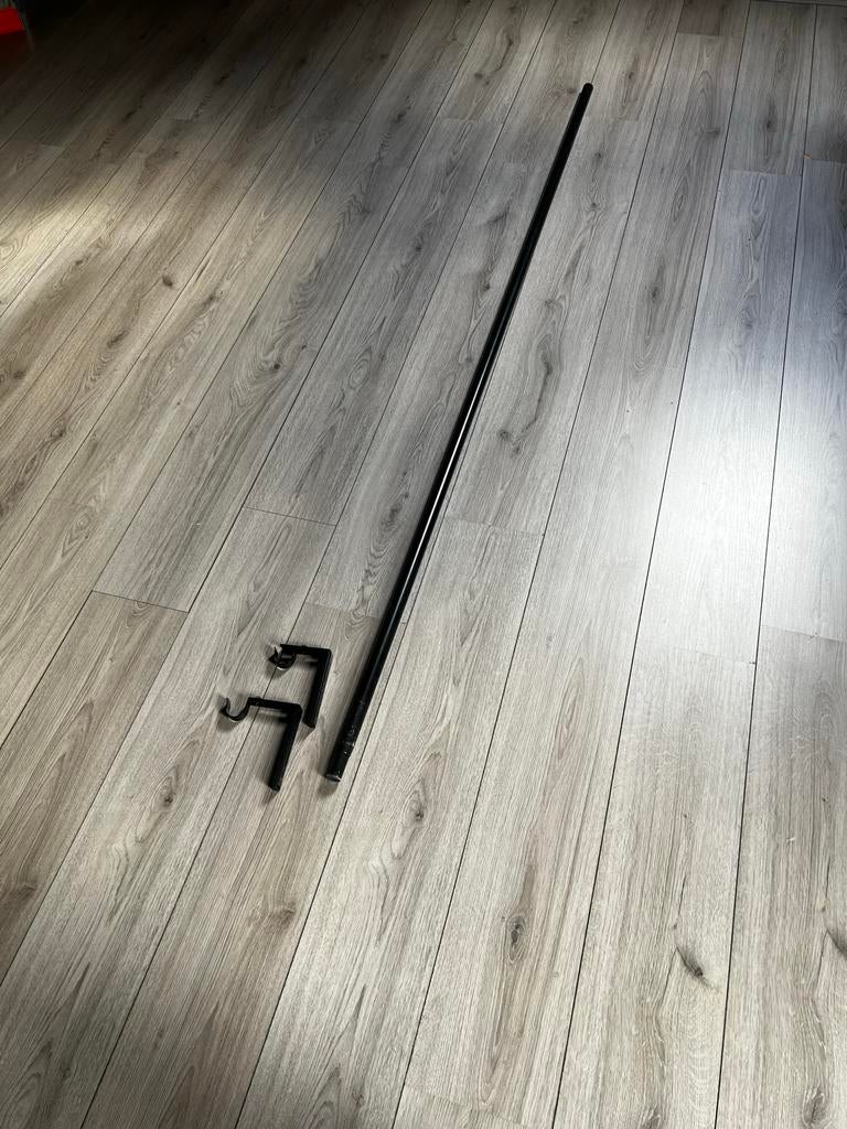 Zwarte gordijnroede met beugels 205 cm, Ophalen, Gebruikt, Zwart, 200 cm of meer