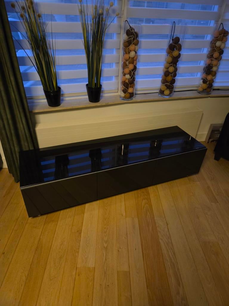 Justracks Just Racks tv meubel zwart glas zgan, Ophalen of Verzenden, Minder dan 100 cm, 25 tot 50 cm, 150 tot 200 cm