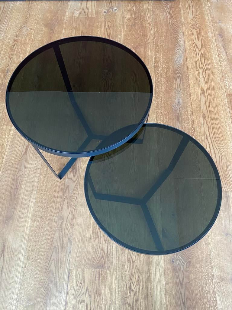 Salontafels zwart glas, Huis en Inrichting, Ophalen, 50 tot 100 cm, Rond, 50 tot 100 cm