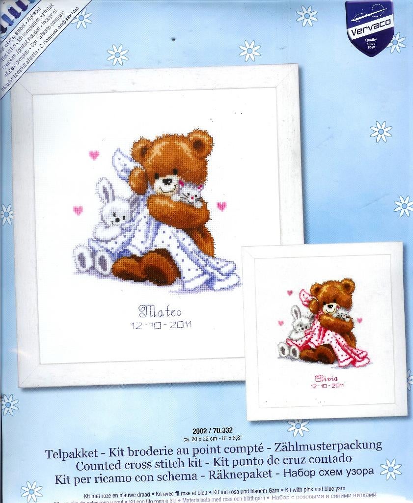 Cado vervaco borduurpakket geboorte  Beer met dekentje  j/m, Ophalen of Verzenden, Nieuw, Handborduren, Borduurpakket