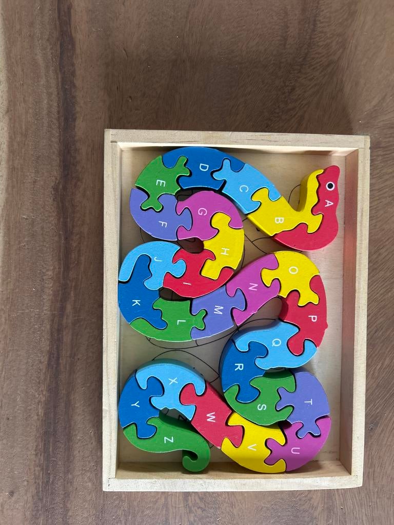 Houten Slang Puzzel Alfabet & Cijfers Educatief Speelgoed, Ophalen, Zo goed als nieuw, Puzzelen