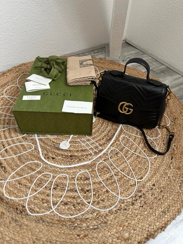 Gucci GG Marmont Top Handle Medium Zwart, Ophalen, Gebruikt, Zwart, Handtas