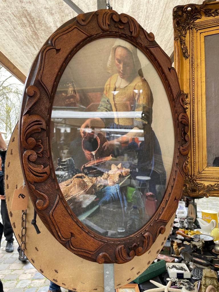 Ovaal schilderij in houten antieke lijst met Vermeer foto, Antiek en Kunst, Ophalen of Verzenden