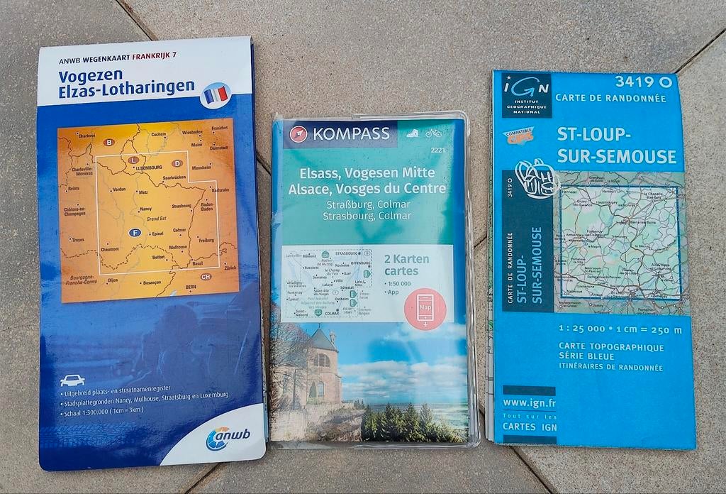 4x De Vogezen en Elzas, fiets/wandelkaarten en wegenkaart., Frankrijk, Ophalen of Verzenden, 1800 tot 2000, Landkaart