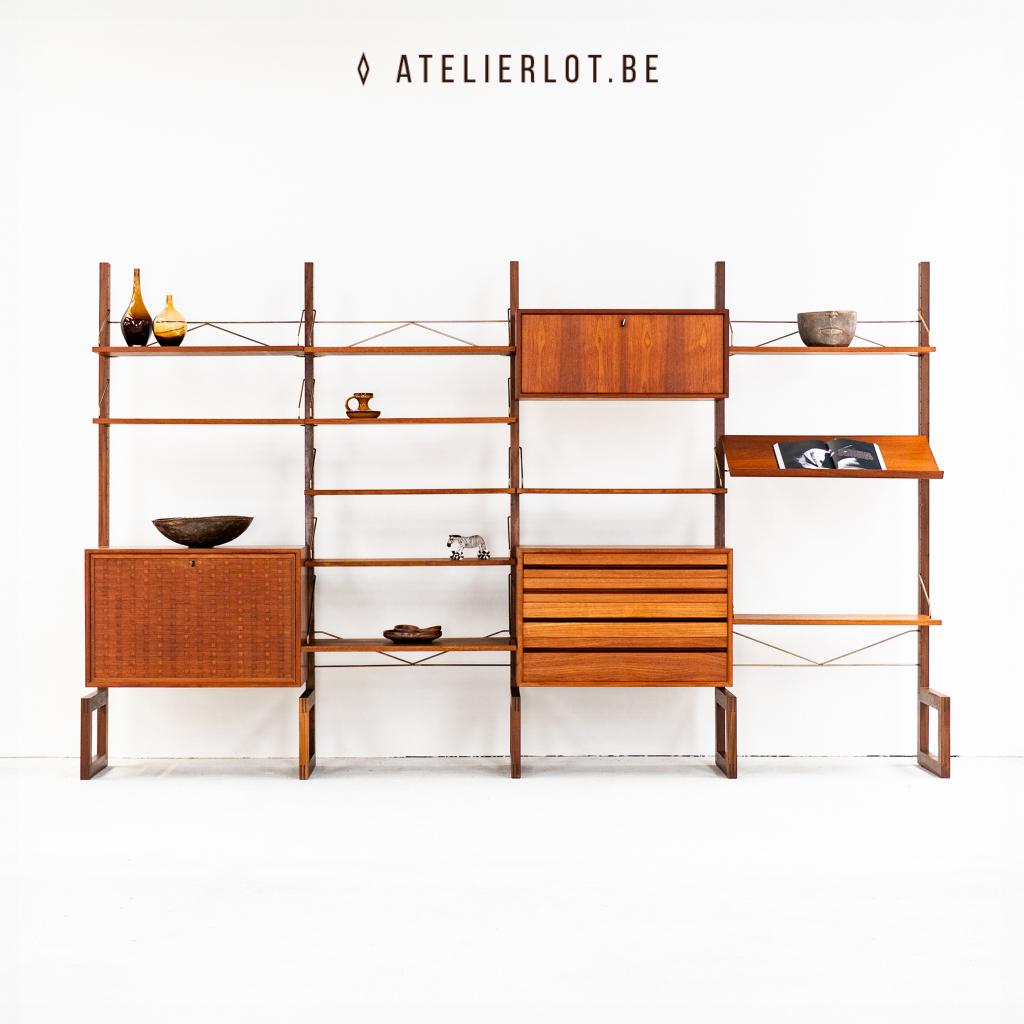 Poul Cadovius Royal System – Teak Wandmeubel (4 Delen), Ophalen, Met klep(pen), Teakhout, 300 cm of meer