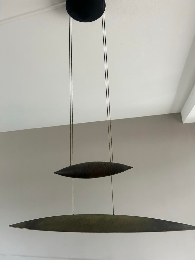 Bronzen hanglamp, Huis en Inrichting, Lampen | Hanglampen, Ophalen, Gebruikt, Metaal, 50 tot 75 cm