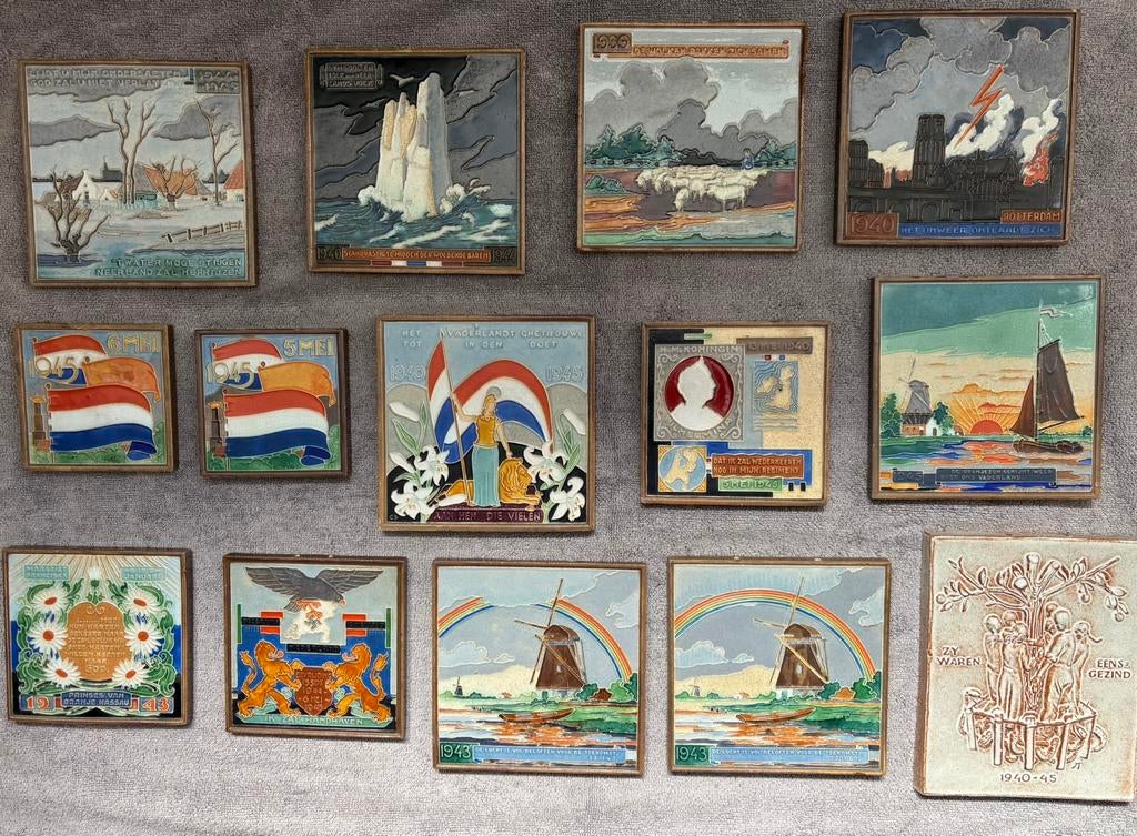 14 westraven oorlogs tegels 40/45 als party te koop ., Ophalen of Verzenden