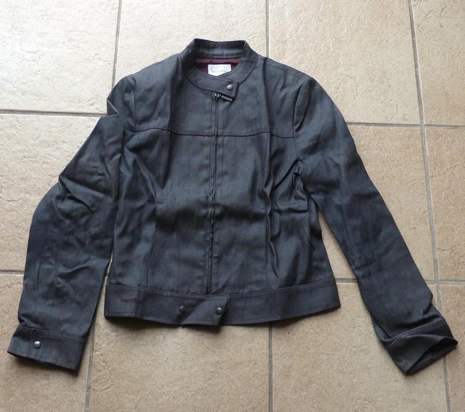 Vanilia vintage jasje grijs denim kraagloos maat M, Maat 38/40 (M), Vanilia, Ophalen of Verzenden, Jasje