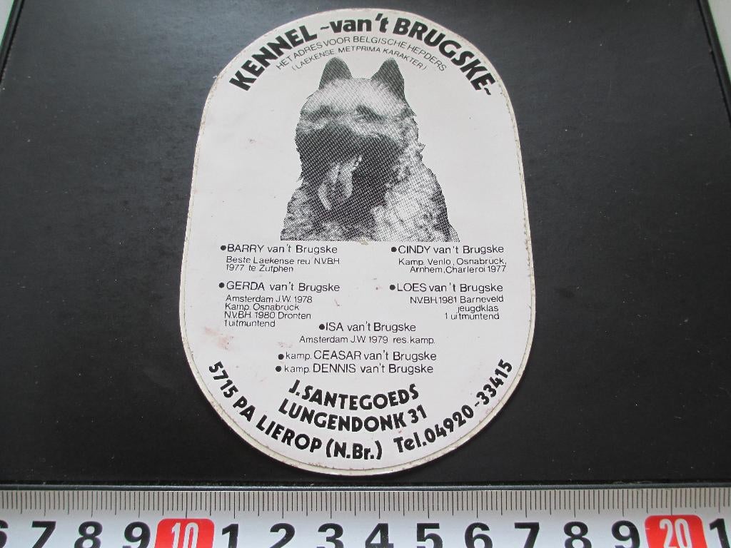 sticker lierop j santegoeds kennel van 't brugske B herders, Verzamelen, Ophalen, Zo goed als nieuw