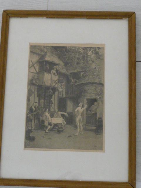 gravure DORPSTAFEREEL CONVERSATIE, Antiek en Kunst, Kunst | Etsen en Gravures, Ophalen of Verzenden