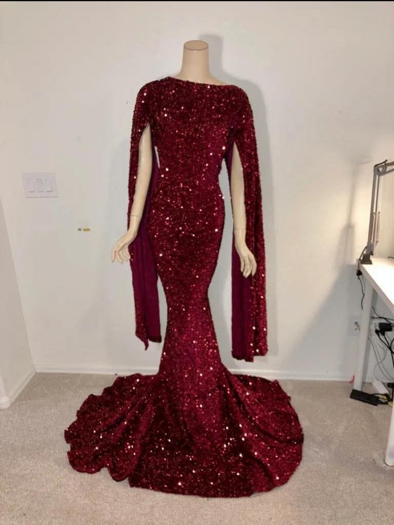 Rode fluwelen pailletten zeemeerminjurk - Gala/Kerst, Galajurk, Maat 46/48 (XL) of groter, Ophalen of Verzenden, Zo goed als nieuw