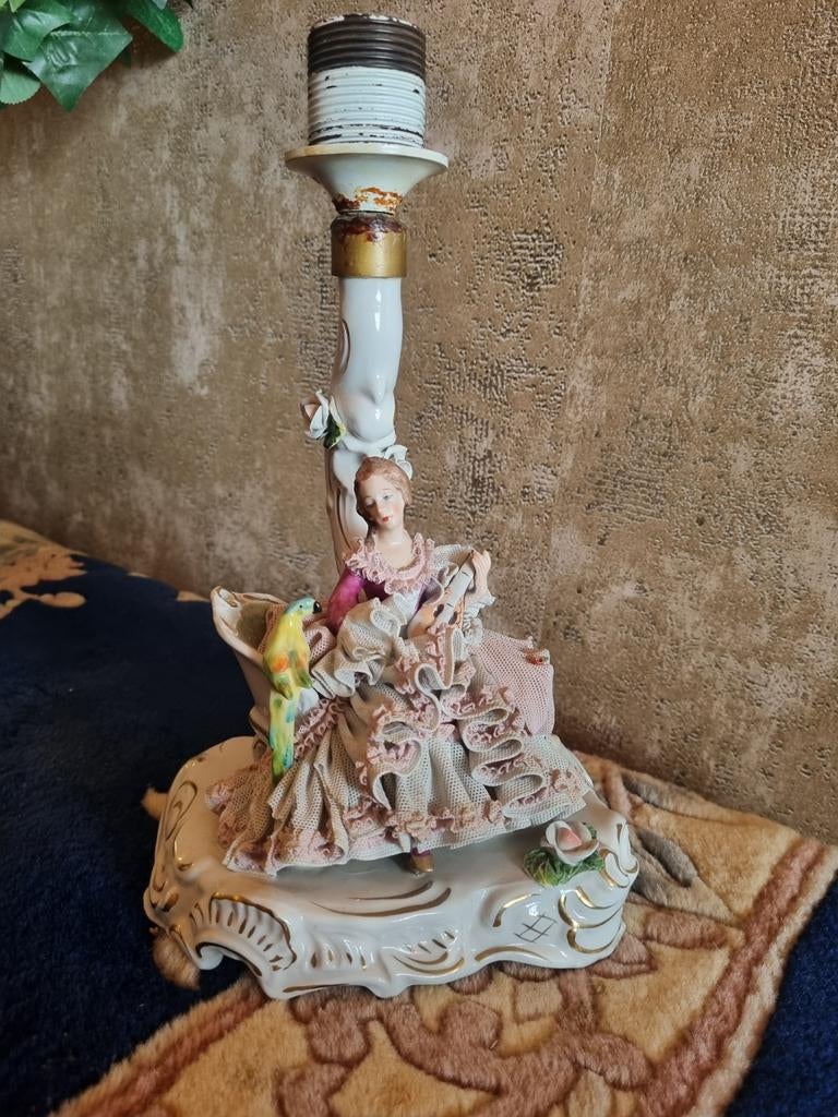 Antieke Saksisch Dresden Porseleinen Schemerlamp, Antiek en Kunst, Ophalen of Verzenden