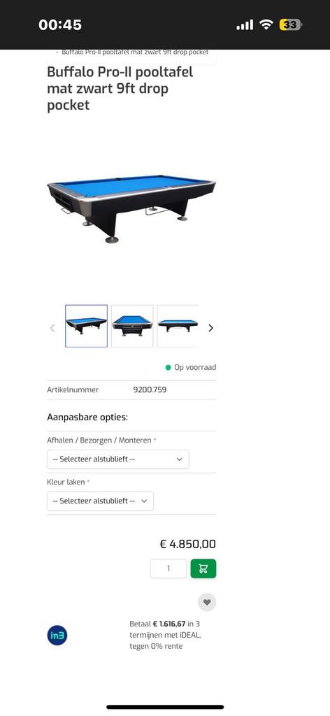 9FT Buffalo professional series Pooltafel met grijs laken, Sport en Fitness, Biljarten en Poolen, Ophalen of Verzenden, Gebruikt