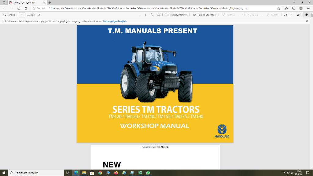 New Holland Series TM Tractor Workshop Manual, Verzenden