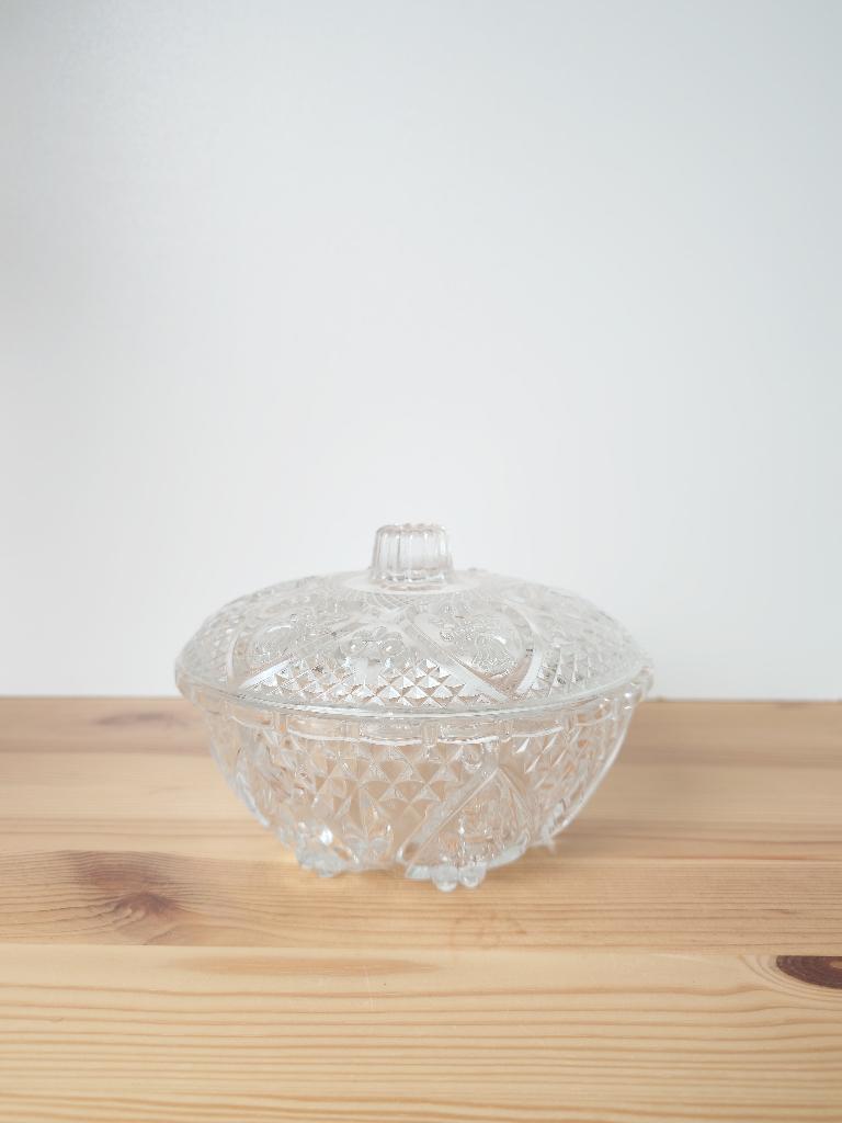 vintage glazen bonbonnière / suikerpot met deksel, Ophalen of Verzenden