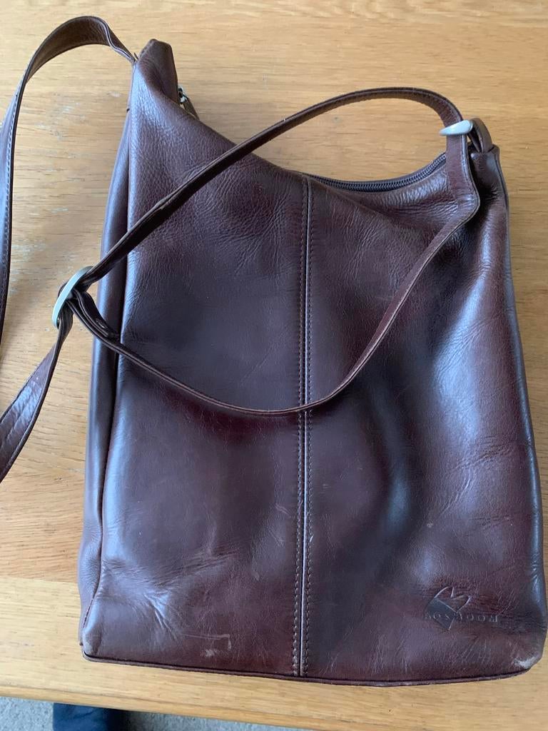 Bruine Bosboom Leren Schoudertas, Overige merken, Gebruikt, Bruin, Ophalen of Verzenden