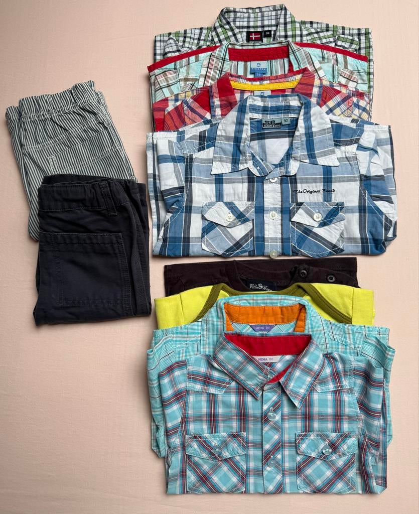Jongenskleding pakket: blouse, broeken en romper + shirt, Ophalen of Verzenden, Zo goed als nieuw, Jongetje