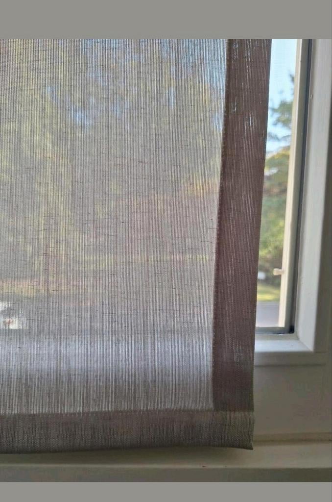 Kiezelkleurige glasgordijnen met klittenband, Huis en Inrichting, Grijs, 100 tot 150 cm, Zo goed als nieuw, Modern