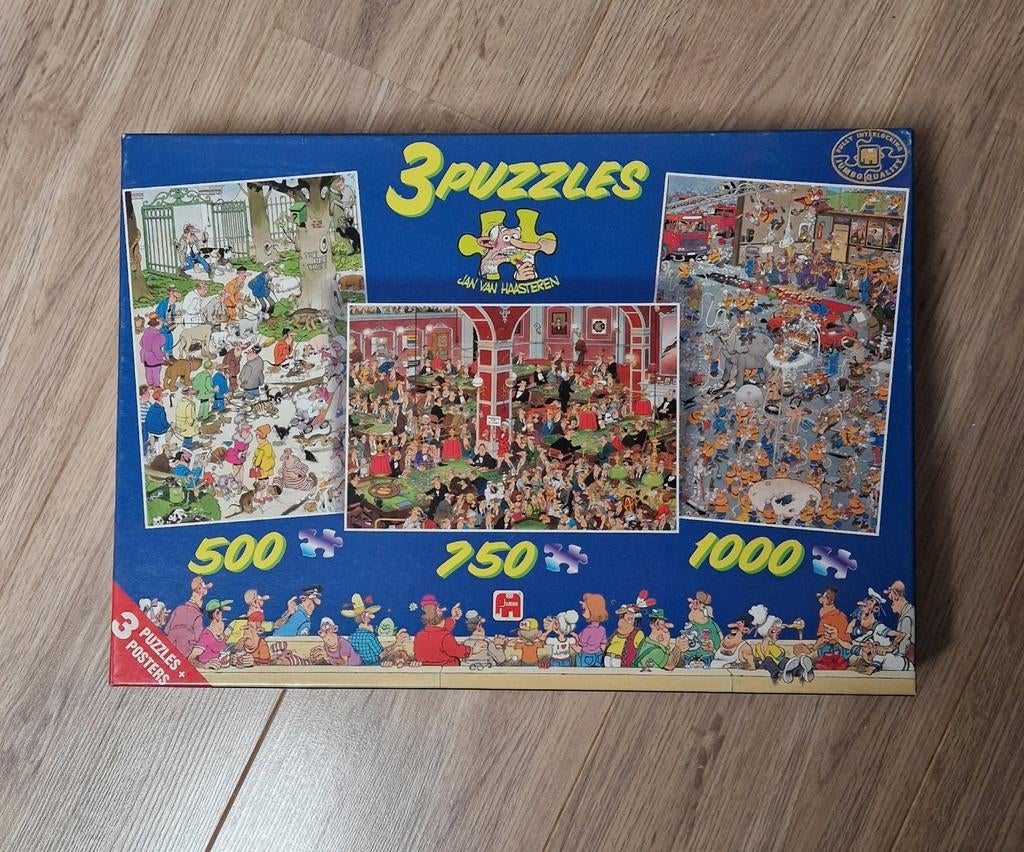 Jan van Haasteren puzzels 3 dozen, Ophalen of Verzenden, 500 t/m 1500 stukjes, Zo goed als nieuw