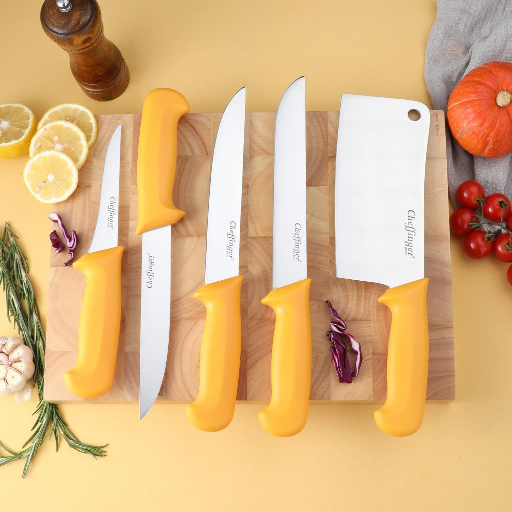 Messenset Cheffinger 5-delig Roestvrijstaal Geel, Huis en Inrichting, Keuken | Bestek, Ophalen of Verzenden, Babijhandel@gmail.com