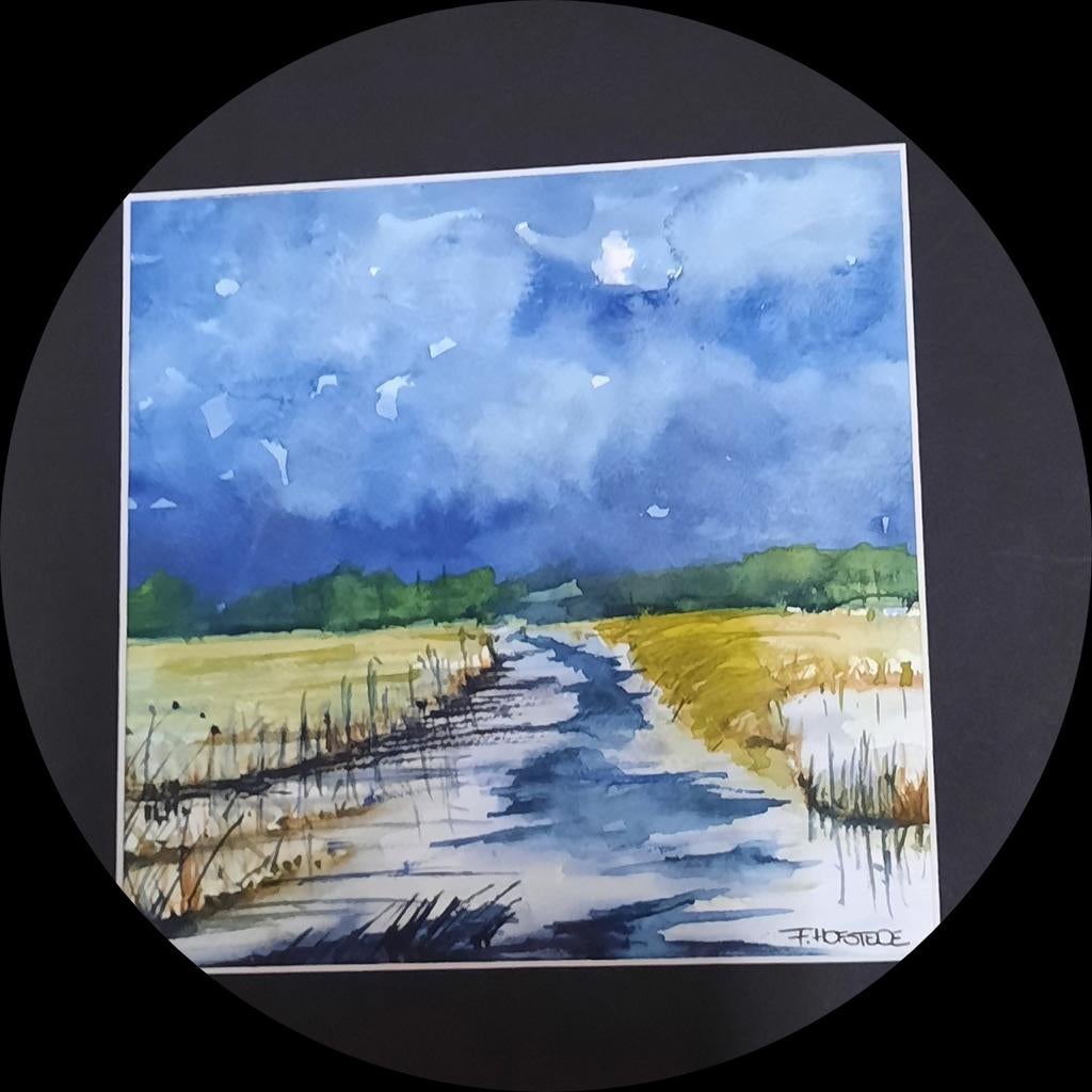 Landschap aquarel 30 x 30, Hobby en Vrije tijd, Ophalen of Verzenden, Nieuw