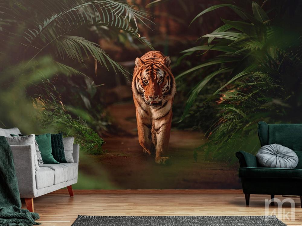 Tijger in de Jungle behang, ook op maat, Muurdeco4kids, Verzenden, Minder dan 10 m², Tijger behang, tigris, jungle behang