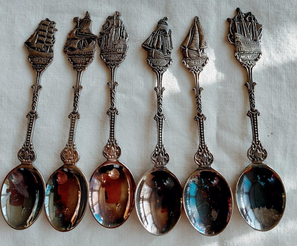 Verzilverde maritieme lepeltjes boten schepen Douwe Egberts, Ophalen of Verzenden