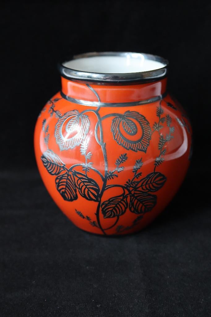 Antiek Hutschenreuther zilver overlay vase 1930, Antiek en Kunst, Ophalen of Verzenden