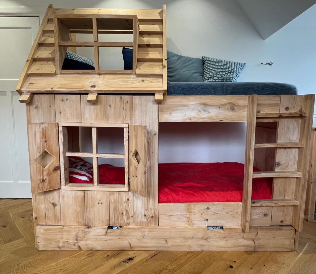 Uniek steigerhout stapelbed, Kinderen en Baby's, Kinderkamer | Stapelbedden en Hoogslapers, Zo goed als nieuw, Stapelbed, Ophalen