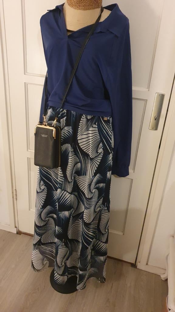 I-CONI-K Lange Rok met Blauw/Wit Patroon - Maat L, Blauw, Maat 42/44 (L), Ophalen of Verzenden, Zo goed als nieuw