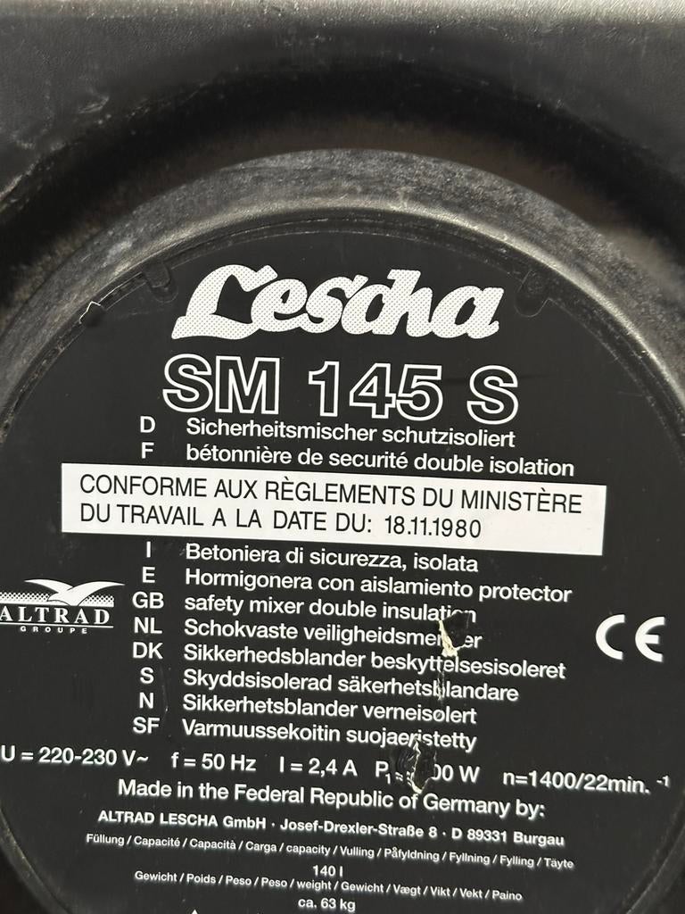 Lescha betonmolen Sm145S, Doe-het-zelf en Verbouw, Betonmolens, Ophalen of Verzenden, Zo goed als nieuw