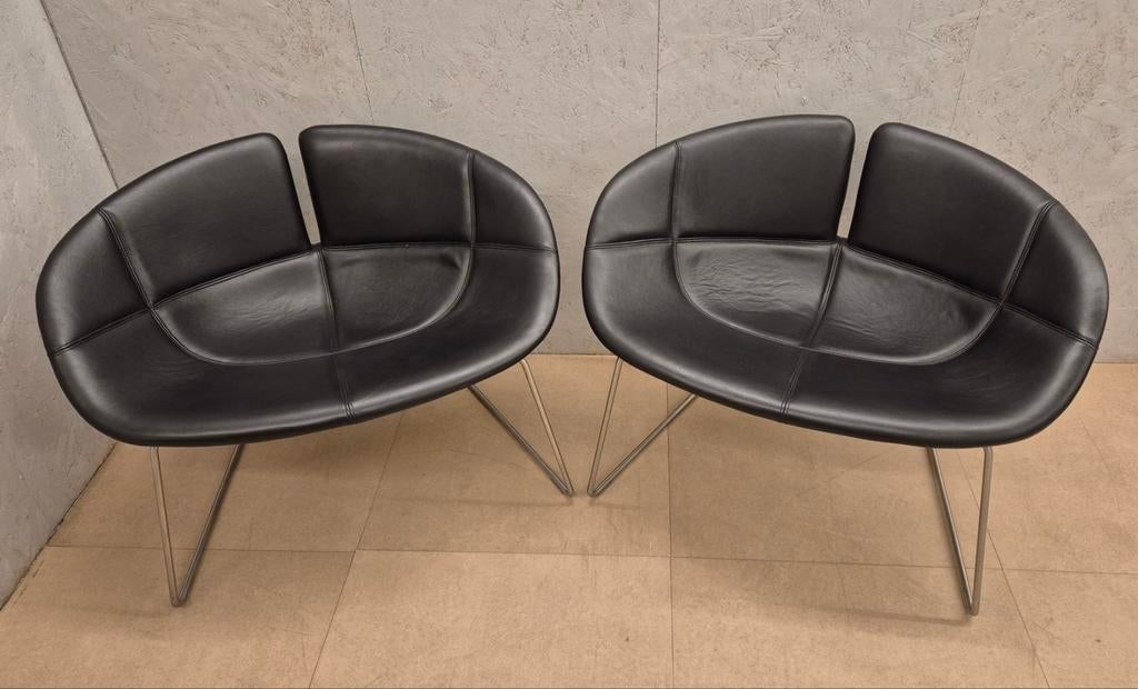 Moroso design loungestoelen – set van 2 – leer, Ophalen, Twee, Moroso, Zwart