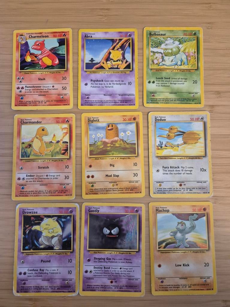 34 base set pokemon kaarten, Ophalen of Verzenden, Zo goed als nieuw, Meerdere kaarten