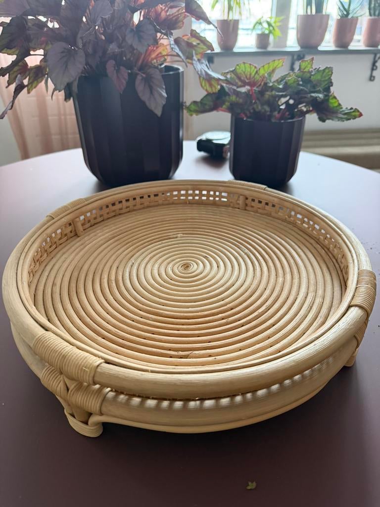 Rotan  bamboe dienblad plateau schaal planten, Ophalen of Verzenden, Zo goed als nieuw, Rond, Riet