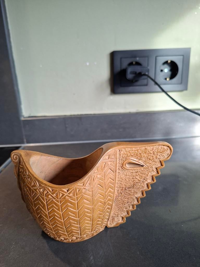 Vintage houten handgemaakte trouwbeker huwelijk mooi details, Antiek en Kunst, Curiosa en Brocante, Ophalen of Verzenden