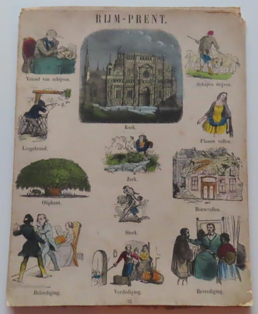 Uit inboedel: 11 Antieke Rijm/Cents prenten 22,5 x 29 cm, Verzenden