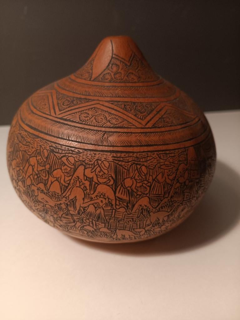 Kalebas/Calabash, Peru, geheel gegraveerd, rond 1950., Antiek en Kunst, Ophalen of Verzenden
